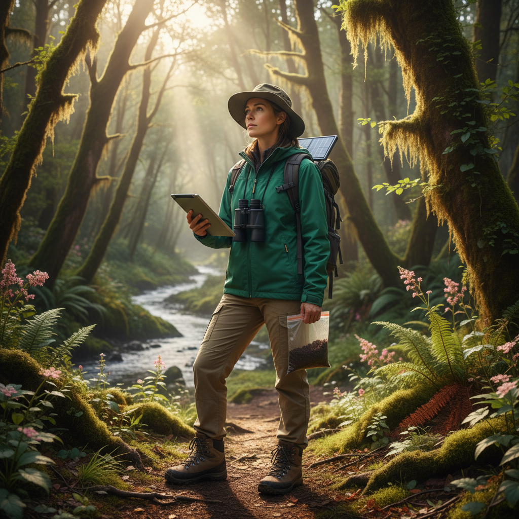 Female climate scientist in outdoor research environment