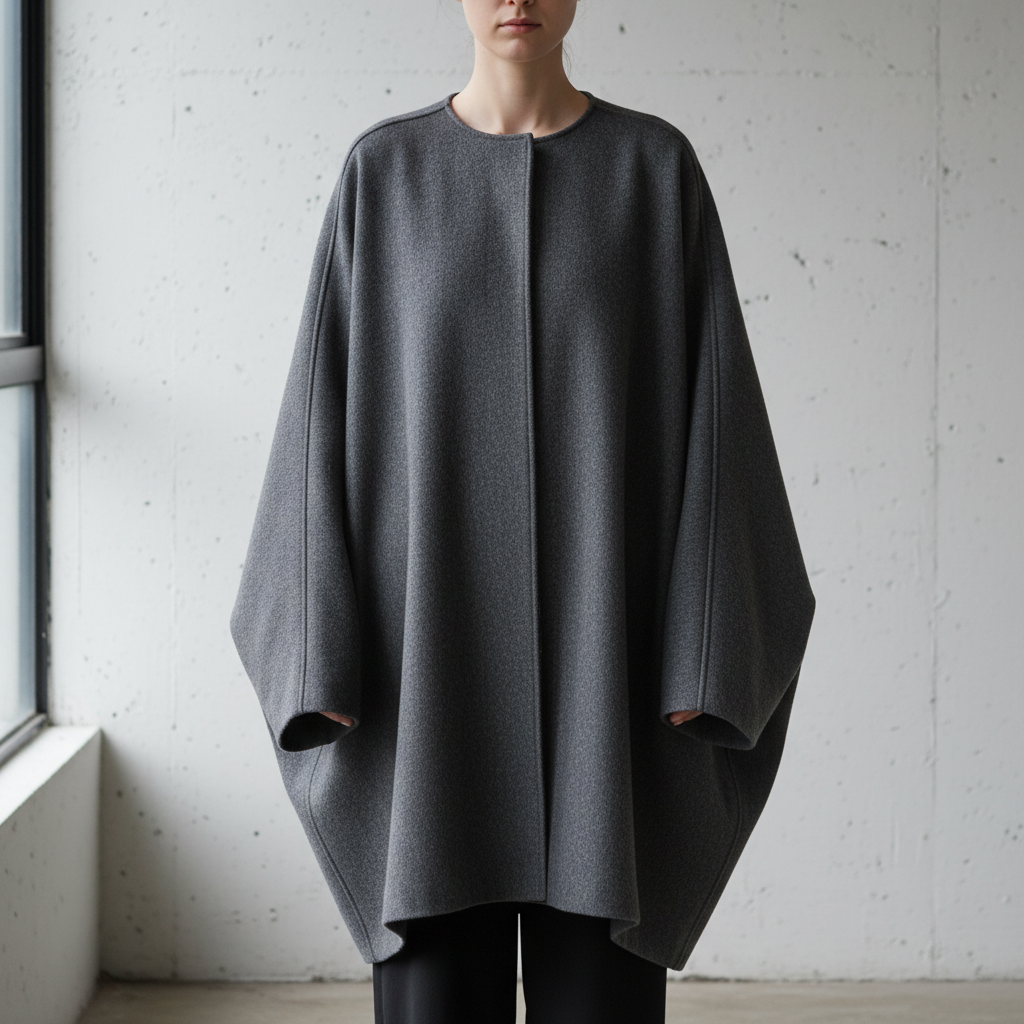 Back view of cocoon jacket showing clean seam lines and relaxed silhouette