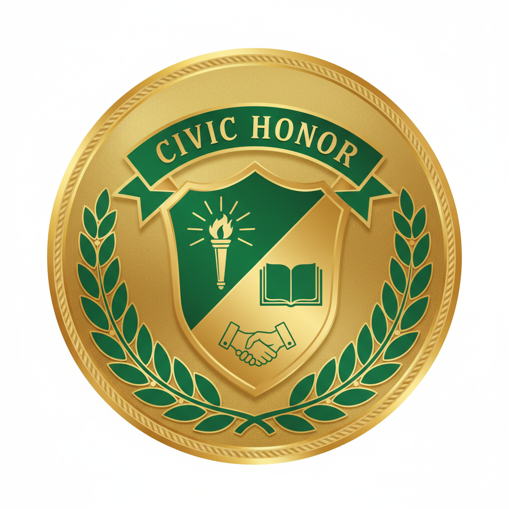 Civic honor badge NFT with gold and green colors