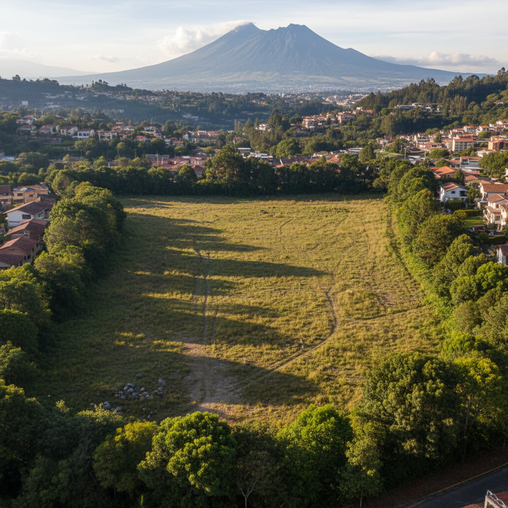 Terreno amplio con pasto verde y montañas al fondo