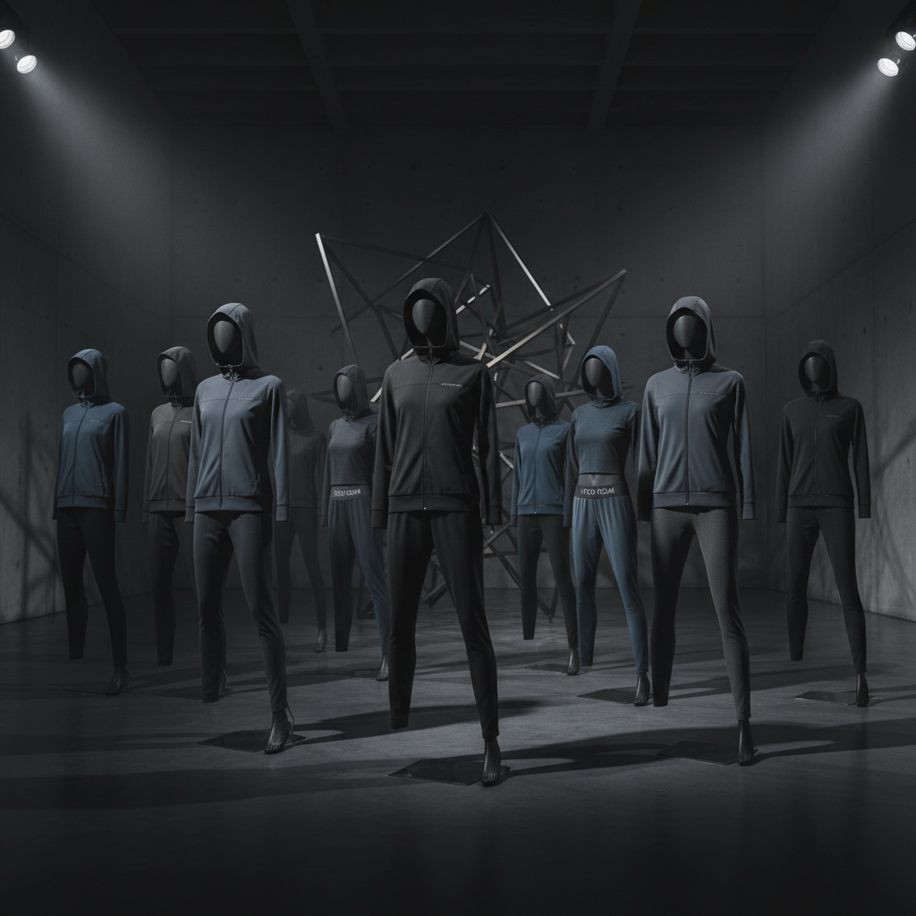NullForm x VoidLabel collaborative drop — experimental fashion editorial, dark grey tones