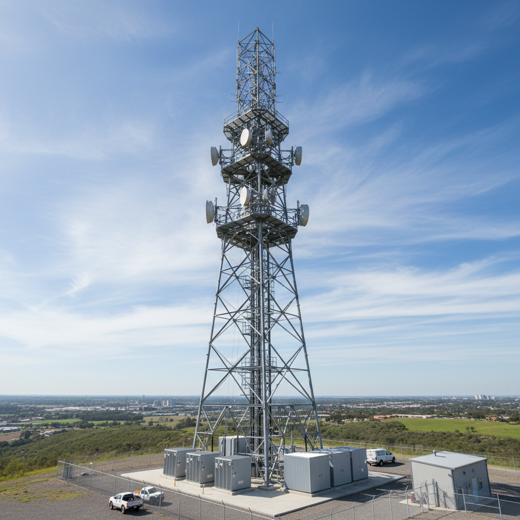 Broadcast tower with station equipment for ATSC 3.0 transmission