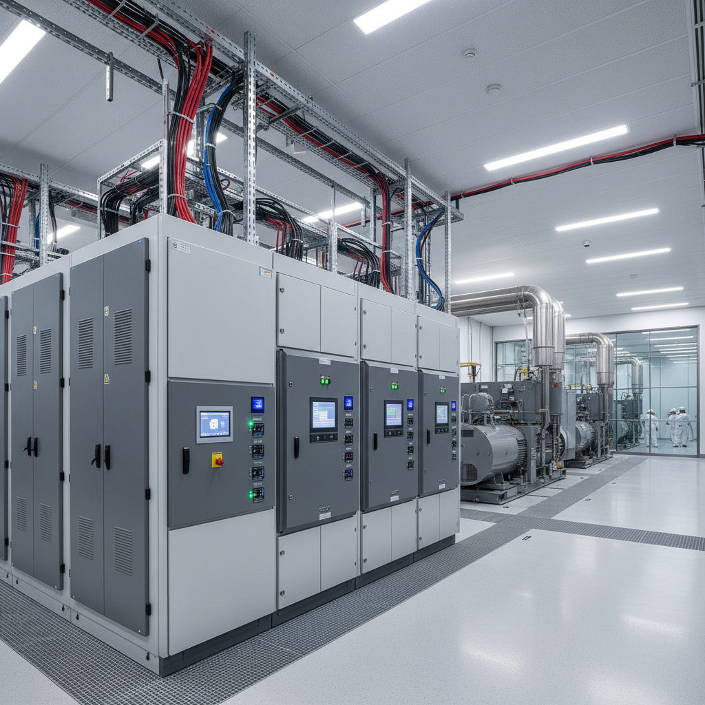 Industrial UPS and generator backup power systems in a clean facility, professional electrical infrastructure