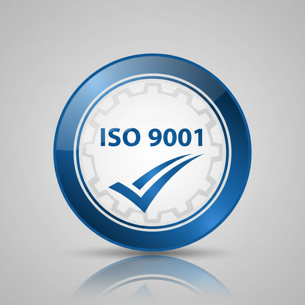 ISO certification badge with blue and white colors showing quality management standards
