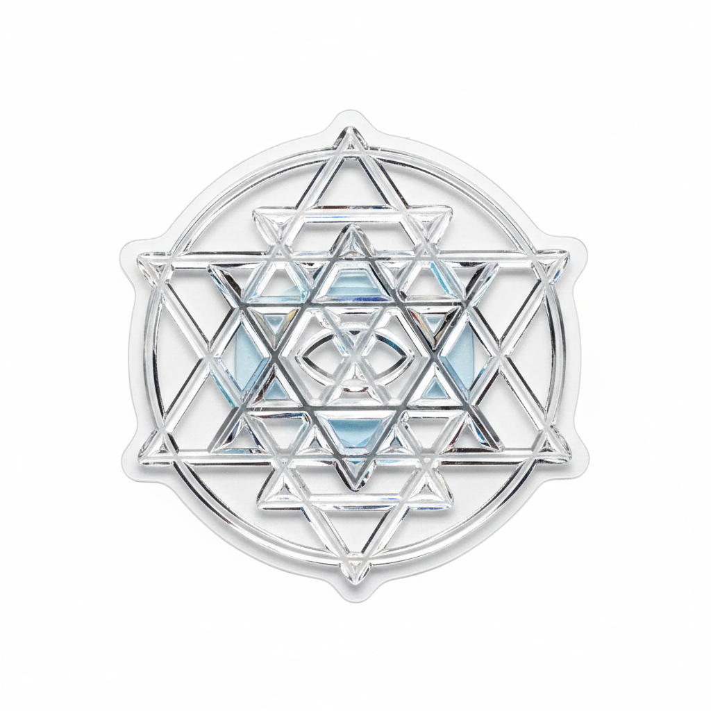 Crystal quartz geometric yantra sacred geometry on dark surface