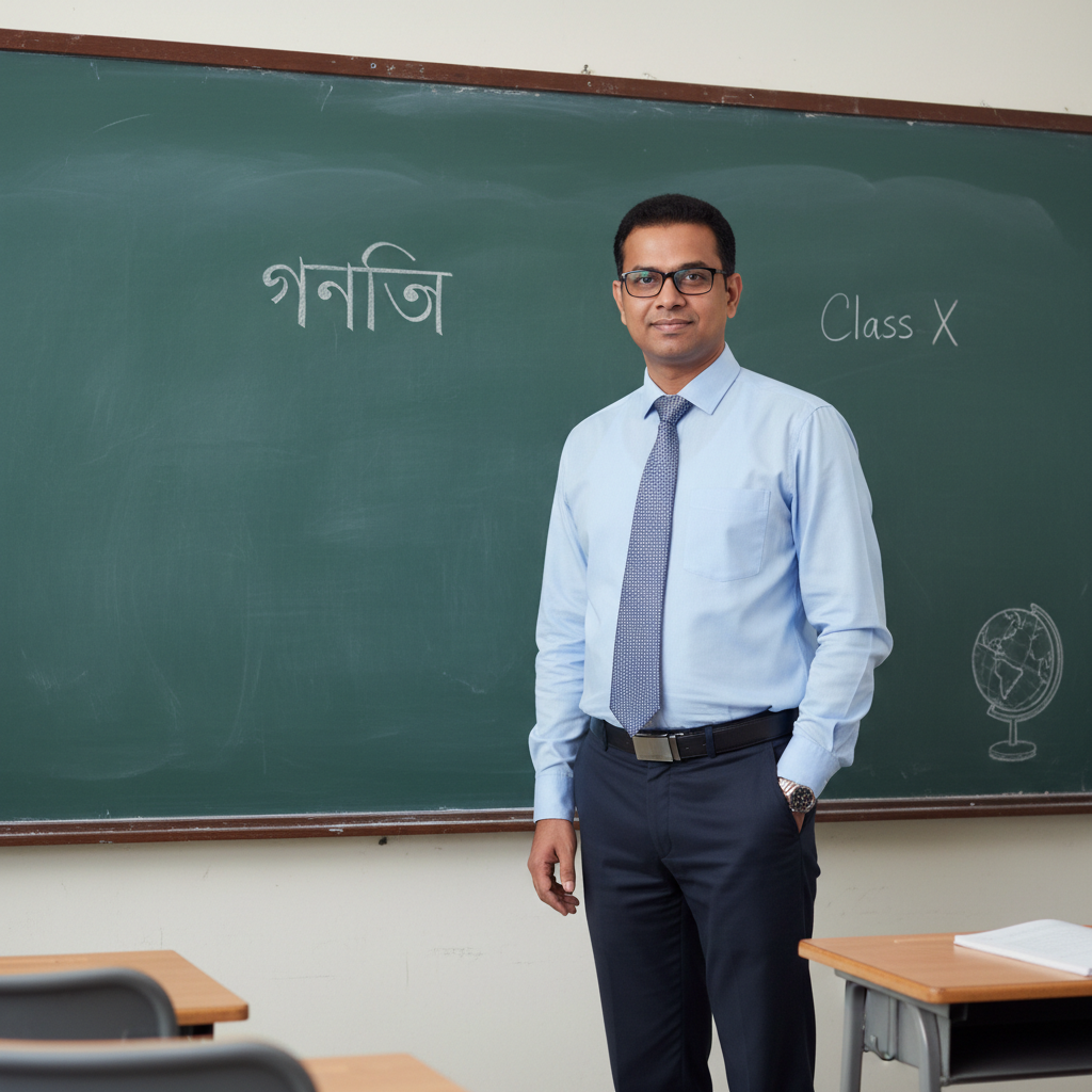 Professional portrait of a Bangladeshi male teacher in formal shirt, neutral background