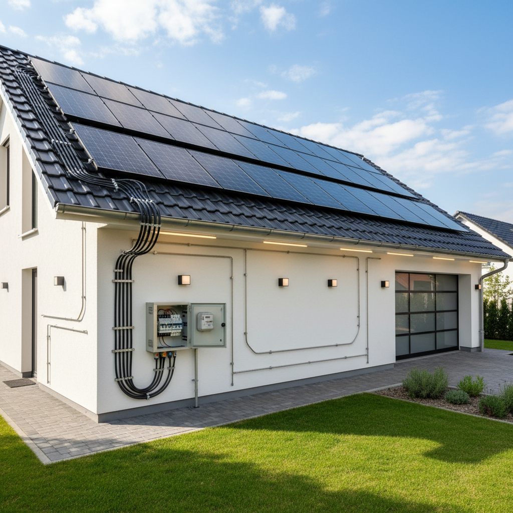Residential electrical installation with modern lighting and solar panels