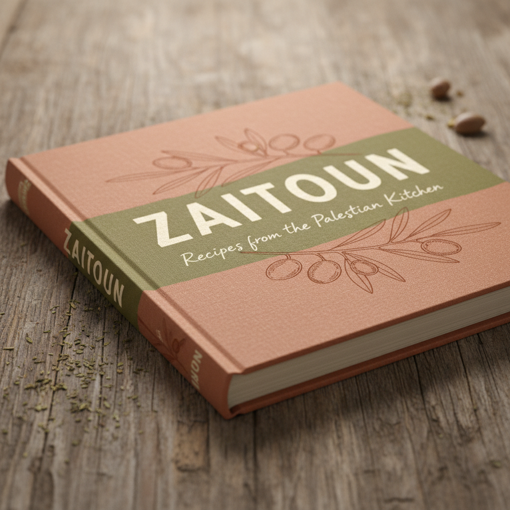 Terracotta and olive colored cover with Palestinian food, Zaitoun cookbook