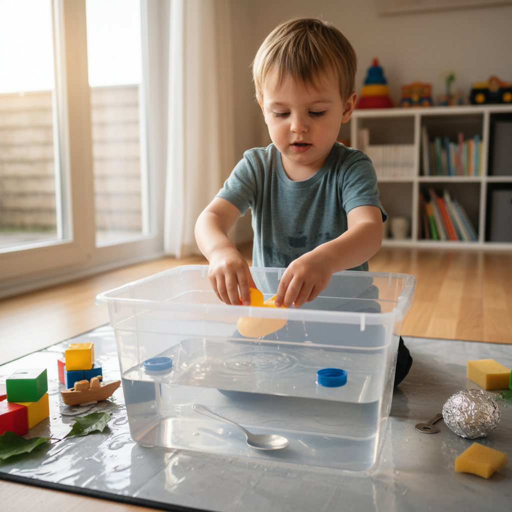 Young child doing a simple science experiment with water