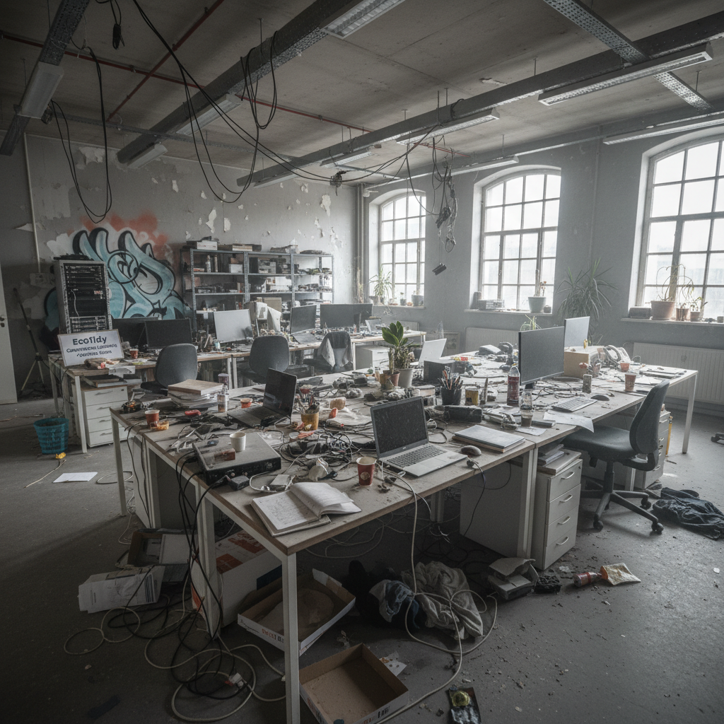 Sauberes modernes Büro nach professioneller Reinigung, helle Arbeitsflächen, Hamburg Unternehmen