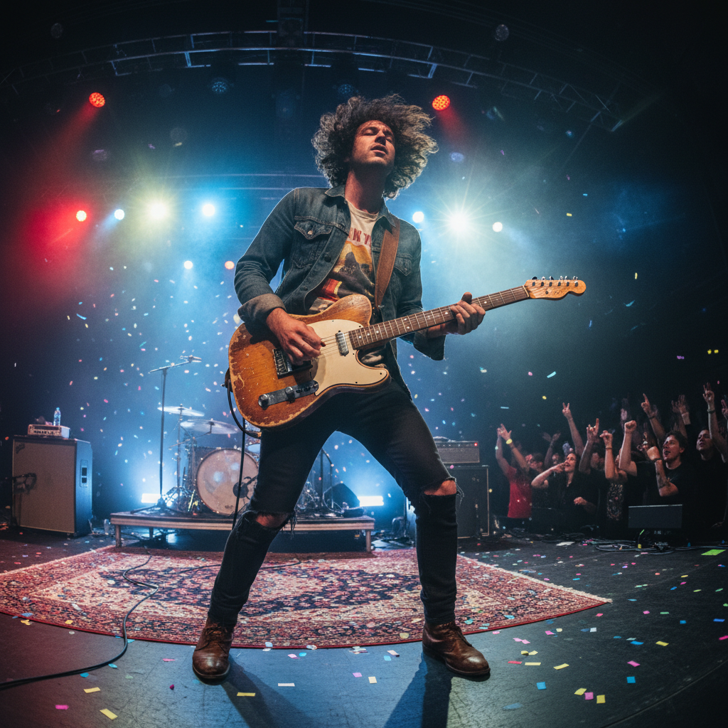 Indian indie pop artist Aryan Kapoor performing on stage with guitar