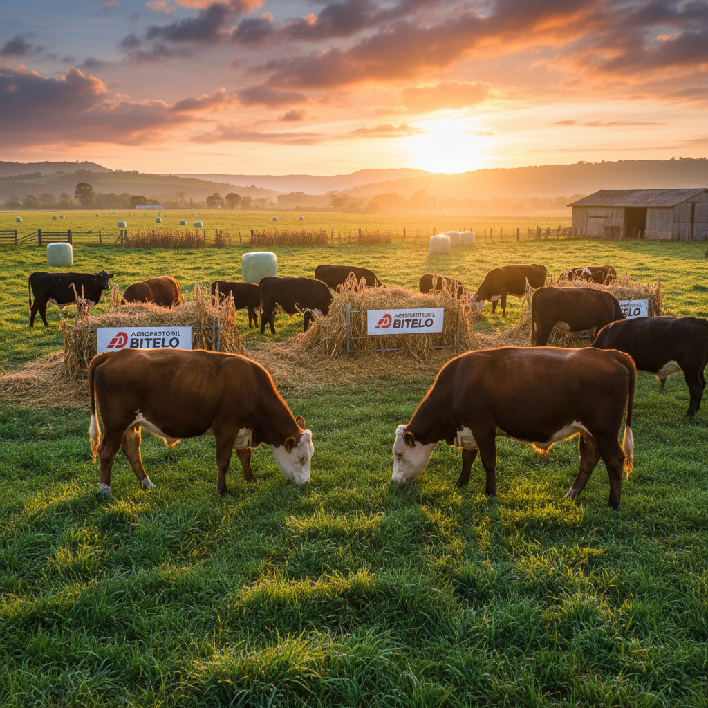 Gado no pasto ao pôr do sol em Gravataí/RS — Agropastoril Bitelo feno milho silagem