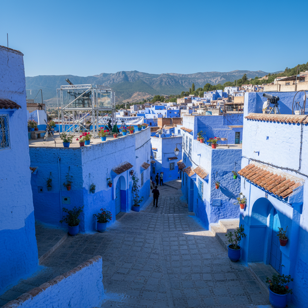 Chefchaouen blue painted streets and buildings in the Rif Mountains of Morocco