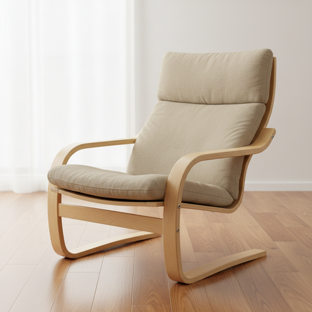 Eames chair rosewood palisander dark veneer with brown leather cushion in Scandinavian interior low lighting