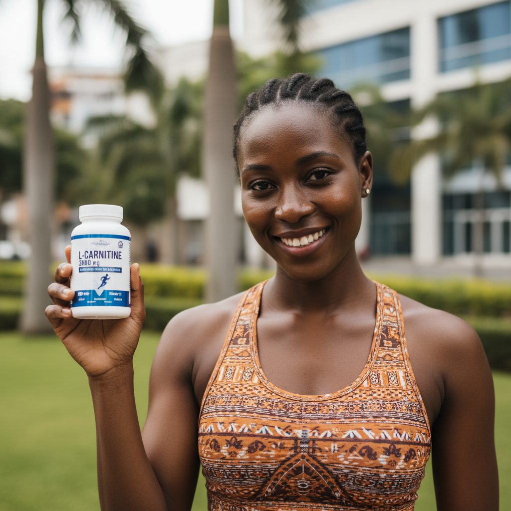 Kenyan woman benefiting from L-Carnitine supplement for weight loss and energy