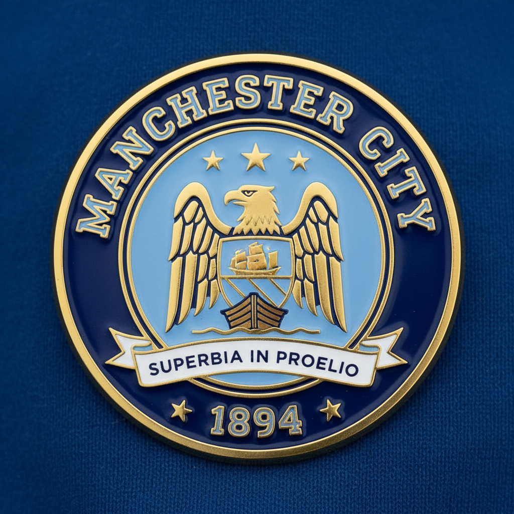Manchester City FC circular badge in sky blue with white eagle crest