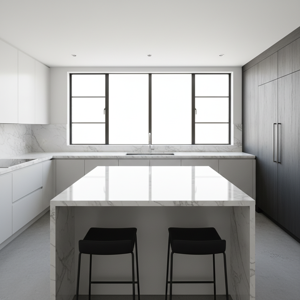 Professional deep cleaning kitchen with gleaming surfaces and clean oven