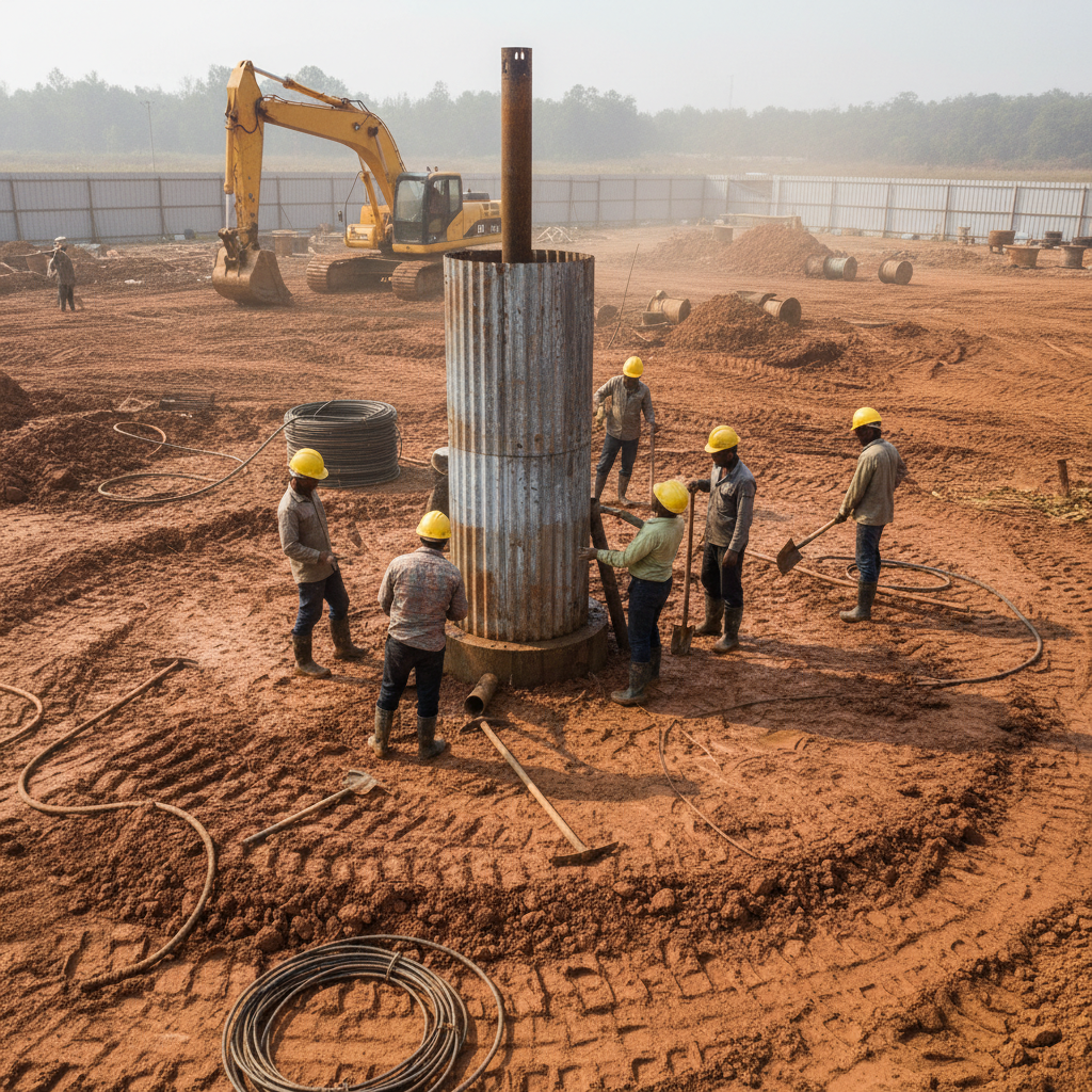 Borehole drilling and pump installation in Kenya, workers operating heavy equipment outdoors