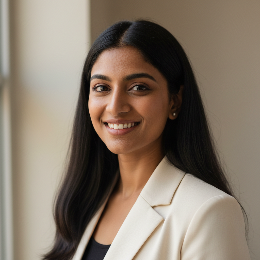 Indian businesswoman, elegant attire, professional portrait