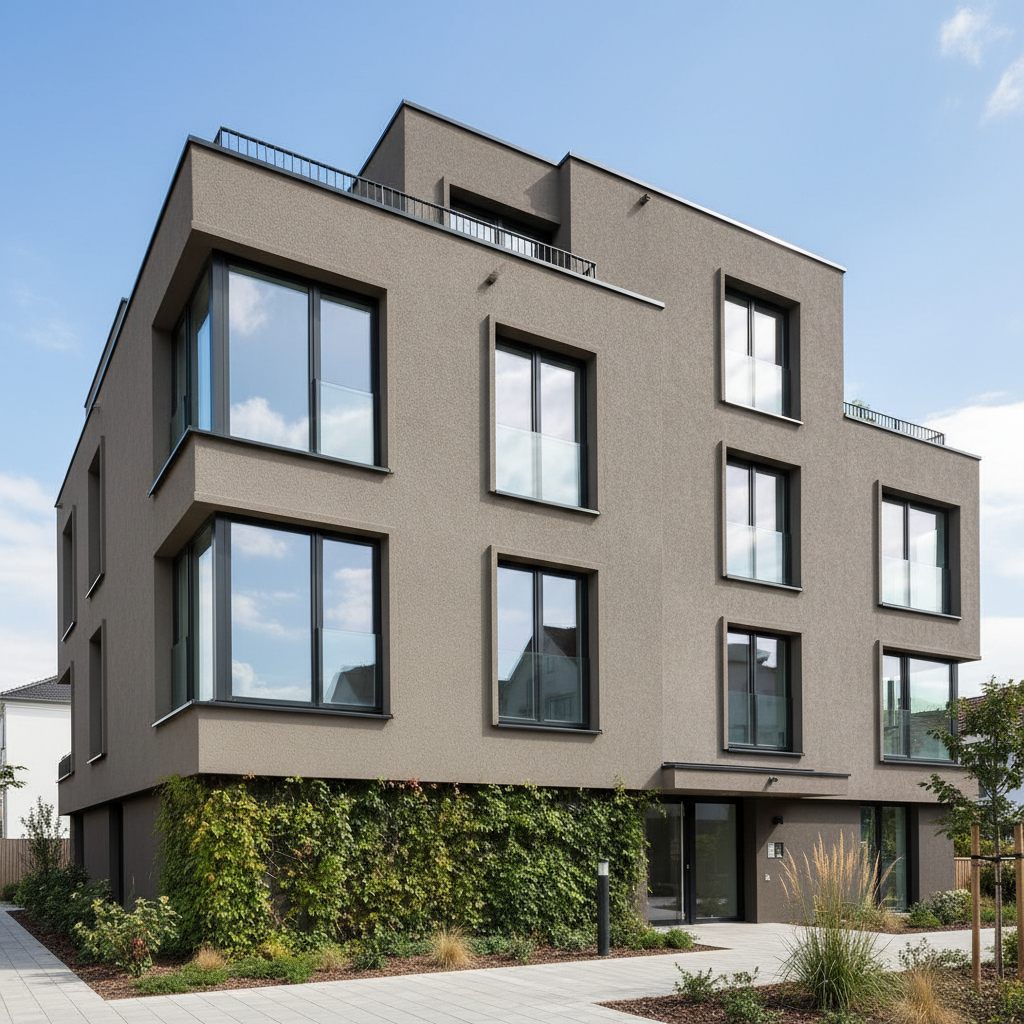 Residential building with weather-resistant coating