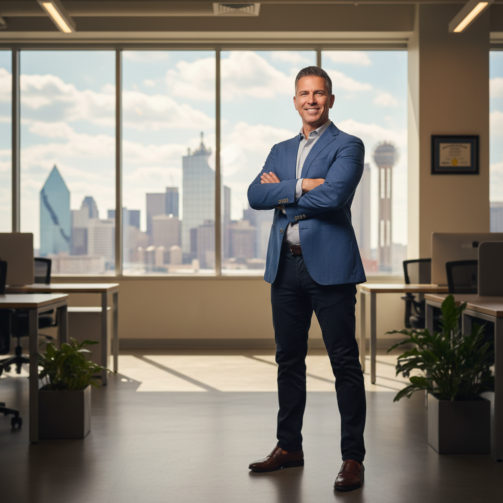 Marcus Thompson, franchise owner in Dallas wearing business casual attire