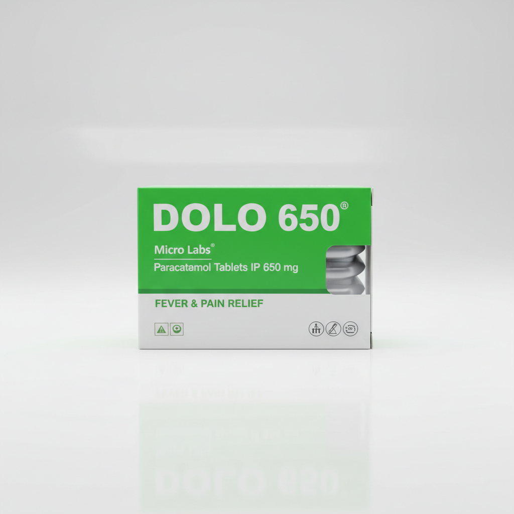 Dolo 650 paracetamol tablets in blister pack for fever and pain relief