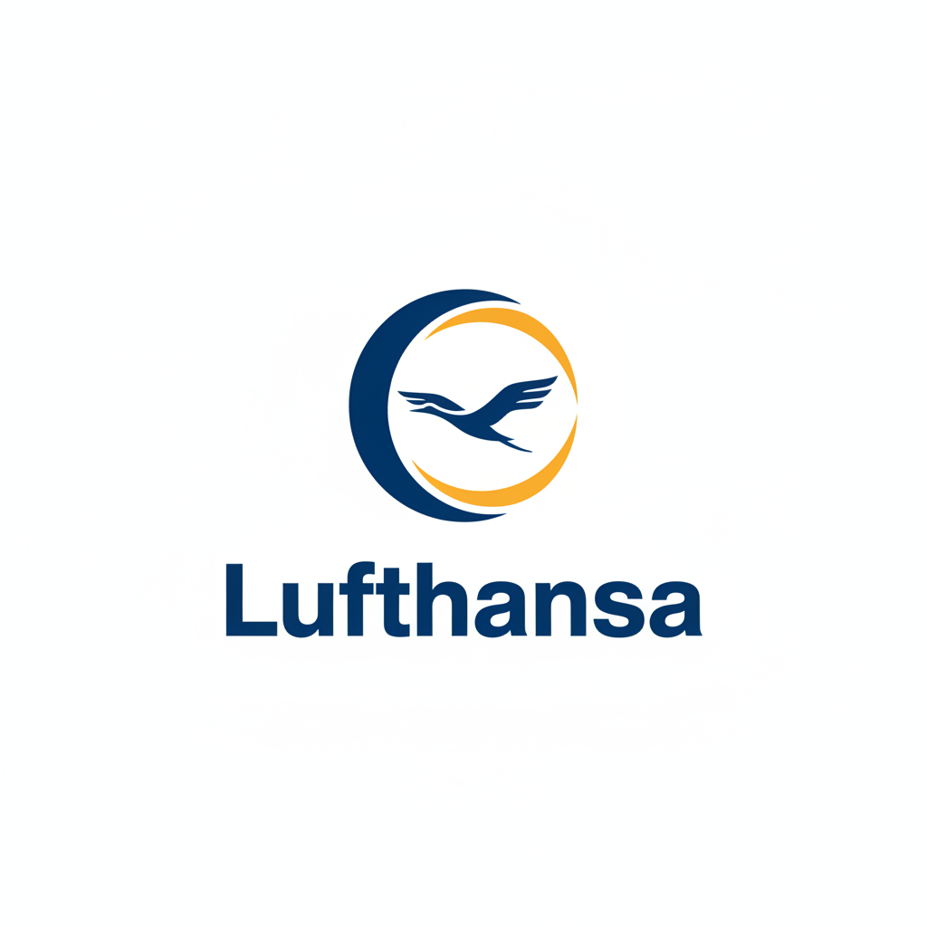 Lufthansa airplane with iconic yellow and blue crane logo on white fuselage