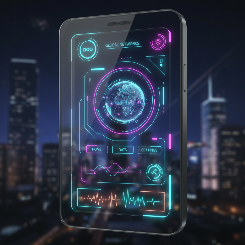 Dark modern web interface with bold typography and neon accents