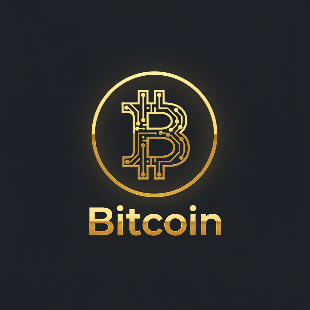 Bitcoin cryptocurrency logo in golden color