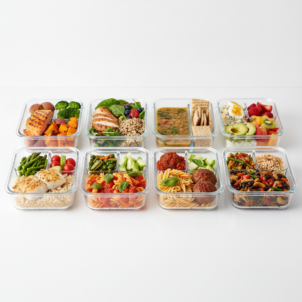 Weekly meal prep containers organized with healthy post-stroke foods