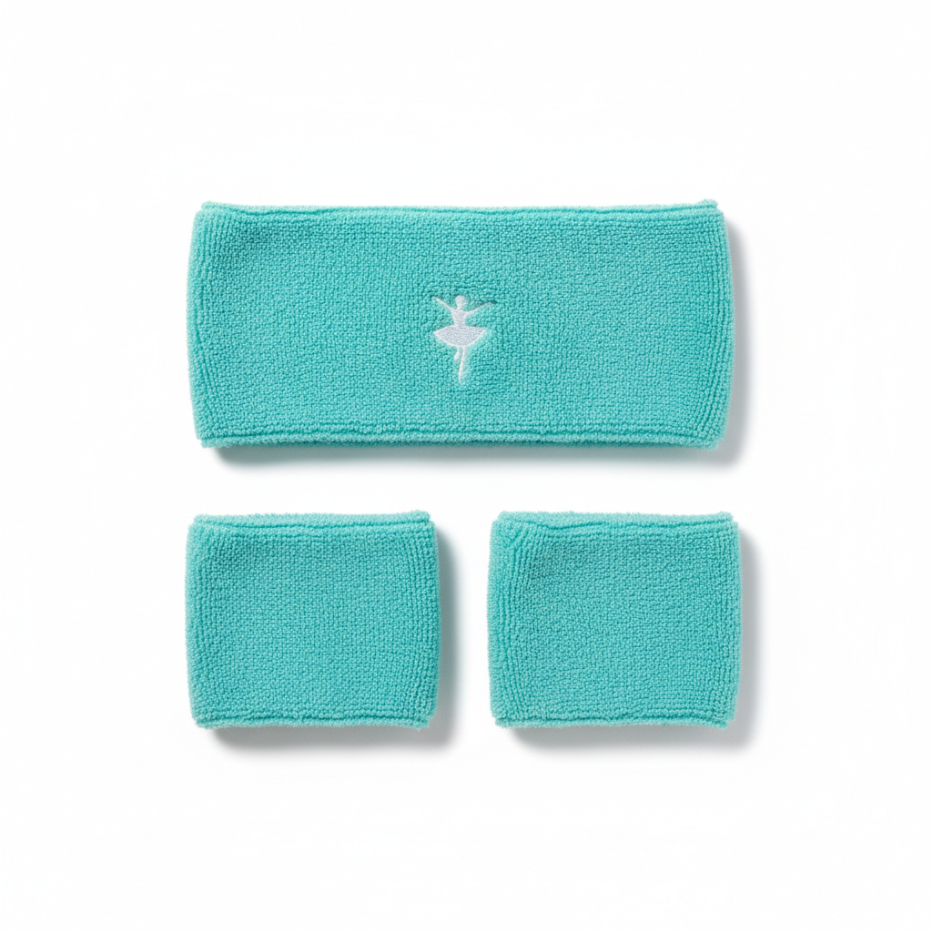 Terry cloth sweatband set for kids dancers, head and wrist