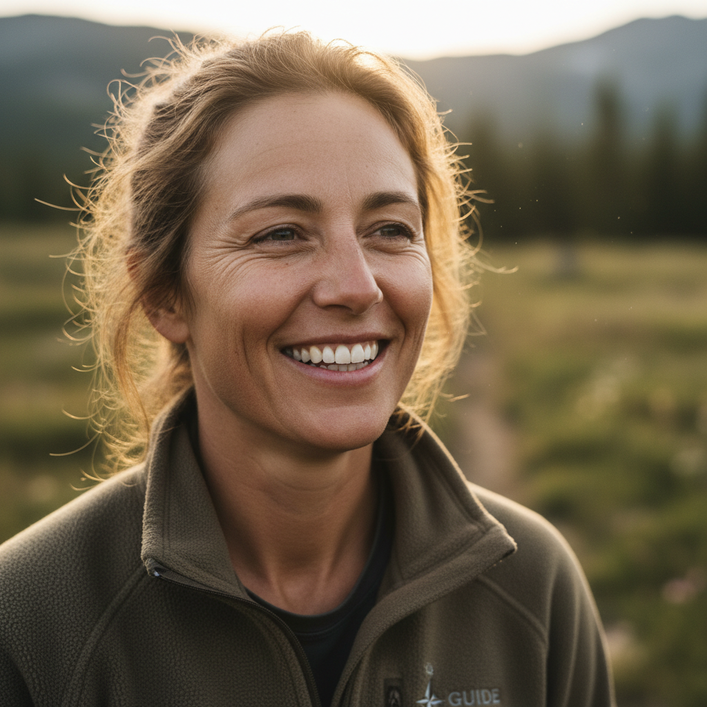 Valentina Ruiz smiling outdoors with mountains in background, Patagonia expedition guide