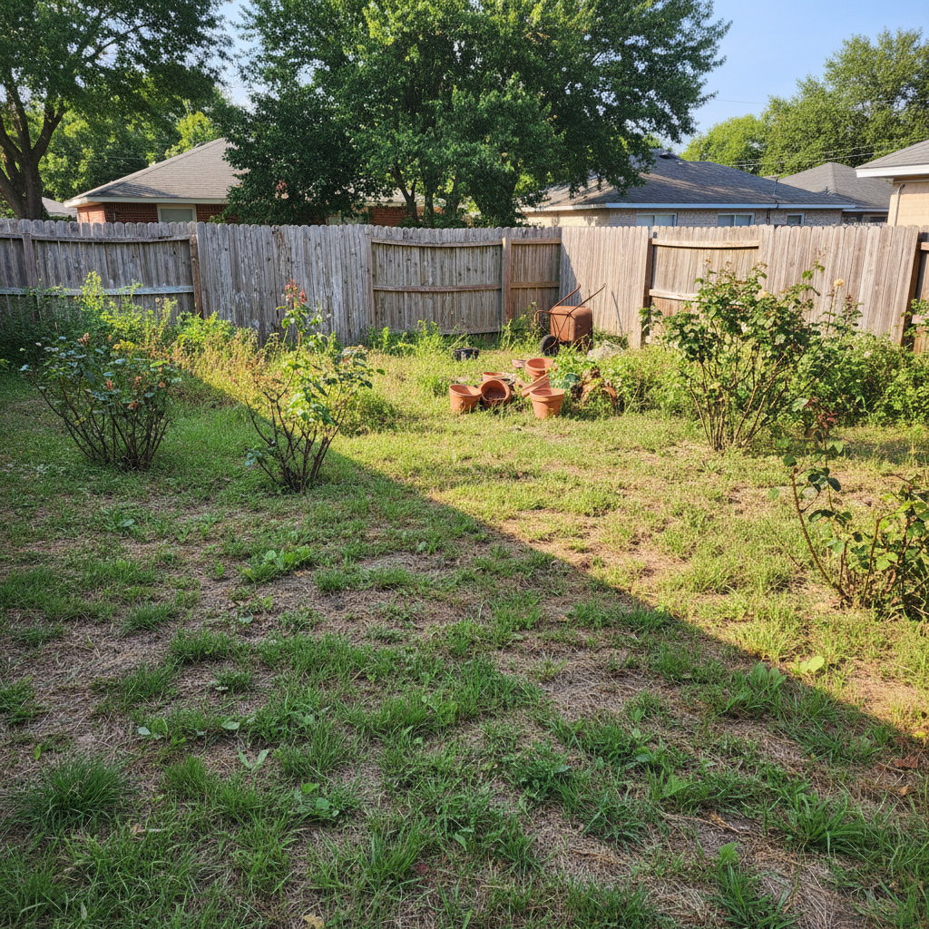 Neglected garden with weeds