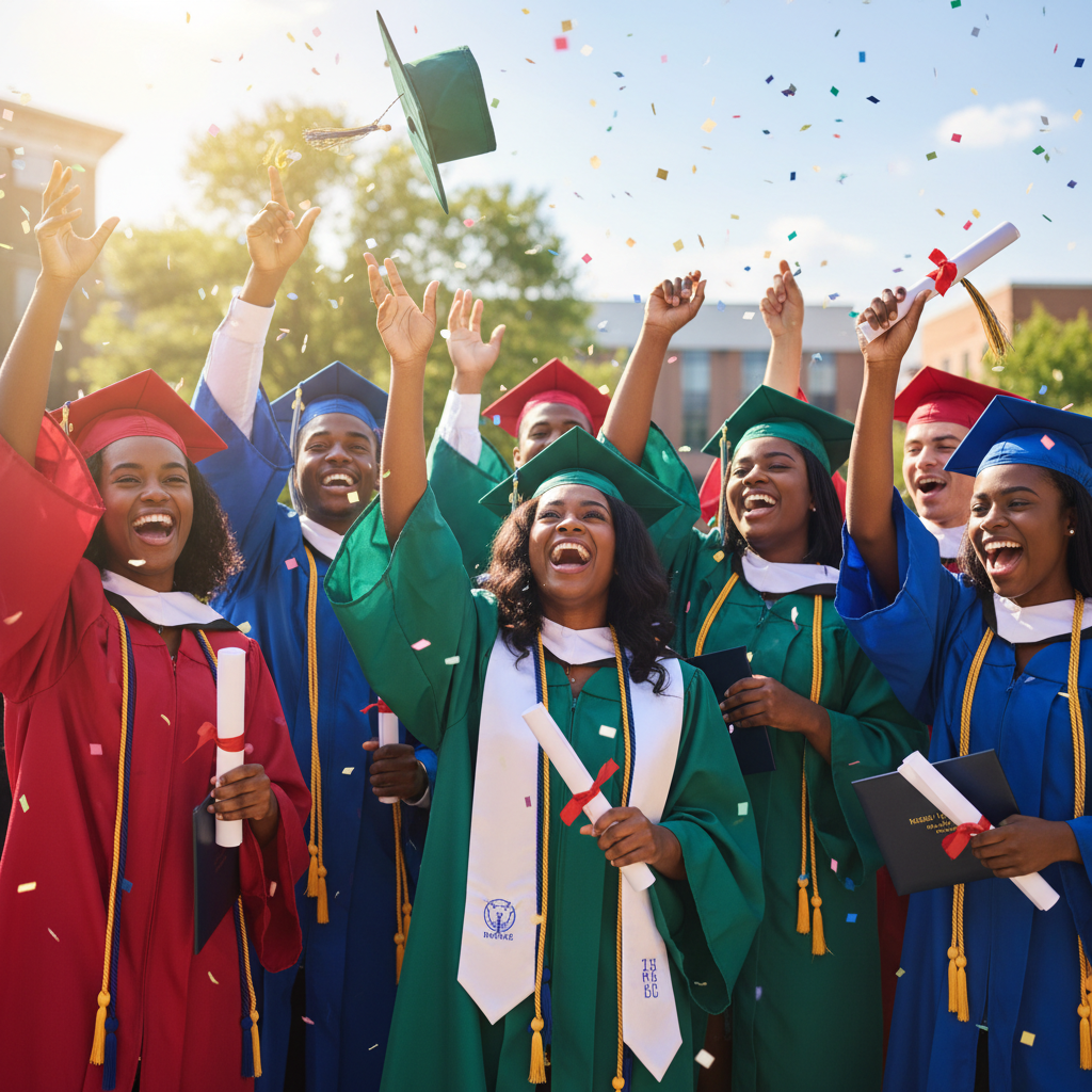 Magazine cover featuring diverse young students in graduation attire