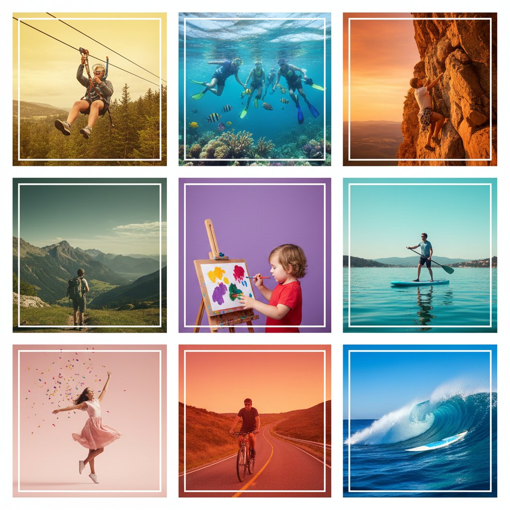 Colorful stock photo collection thumbnails arranged in a vibrant grid