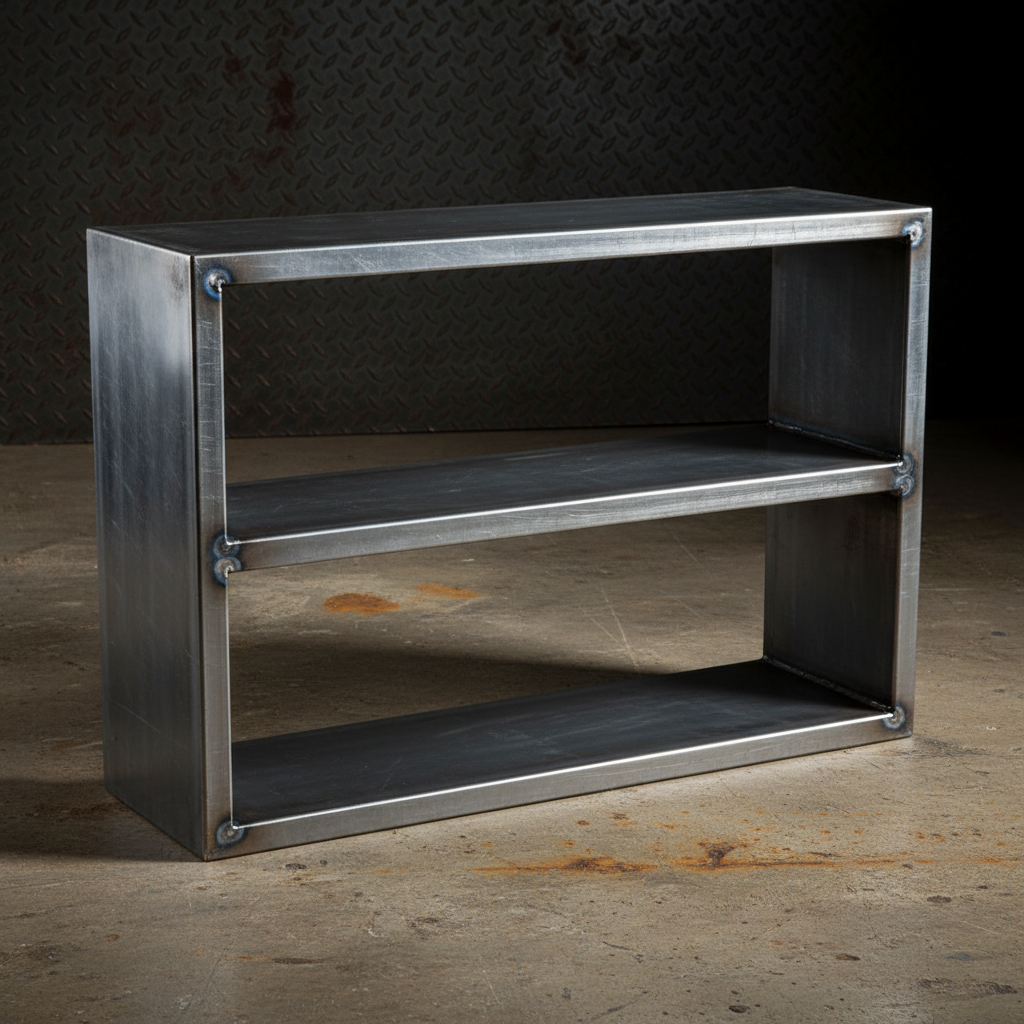 Custom welded steel shelf frame — square HSS, MIG welded, grind finish, powder-coat ready