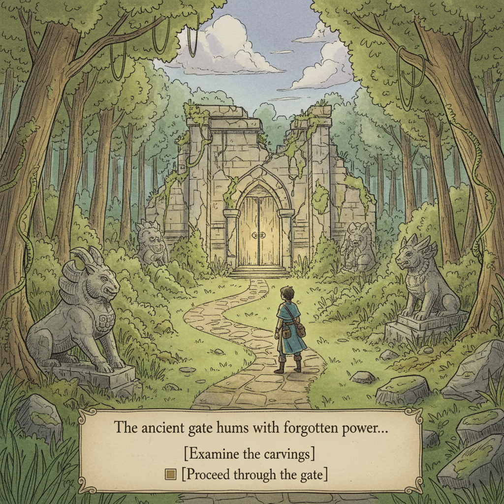 Narrative adventure game prototype with hand-drawn environmental art style