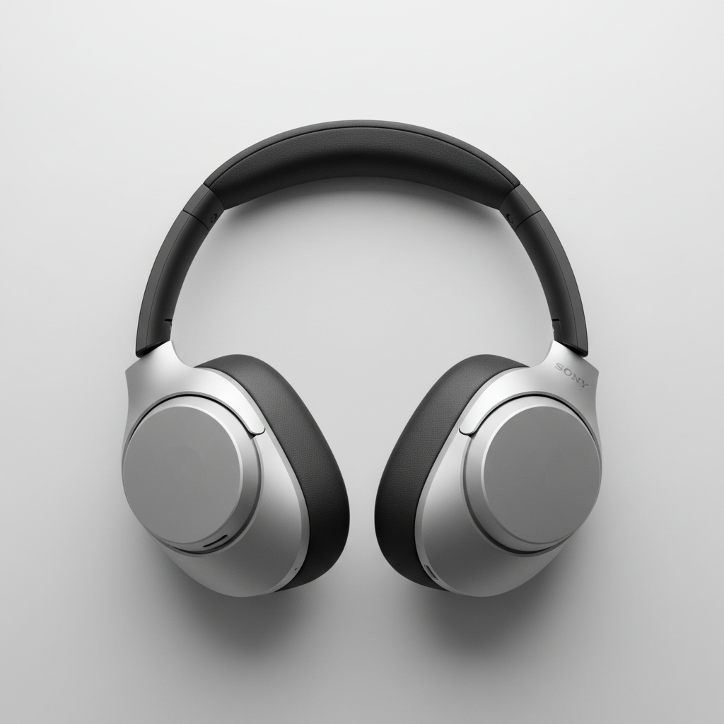 Sony over-ear headphones on white background, clean product photography