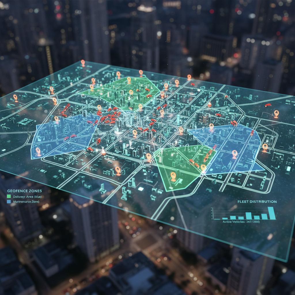 GPS tracking interface showing vehicle locations on digital map with route markers
