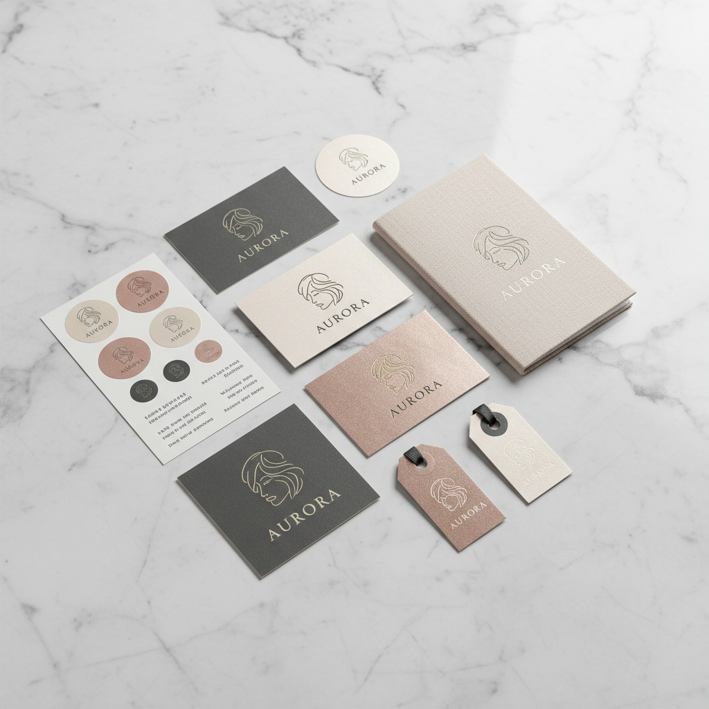 Premium matte business cards fanned out on marble surface, luxury branding materials, overhead flat lay photography