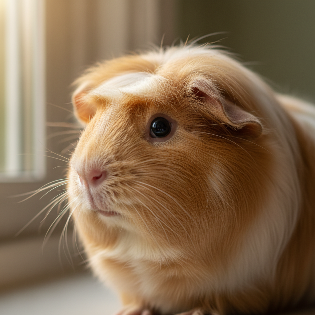 Customer photo of Duchess long haired guinea pig with beautiful brushed coat