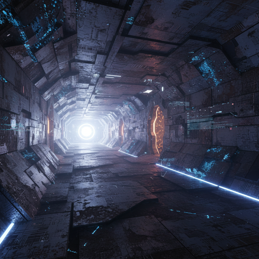 Sci-fi corridor environment with procedural material textures and ambient occlusion bake