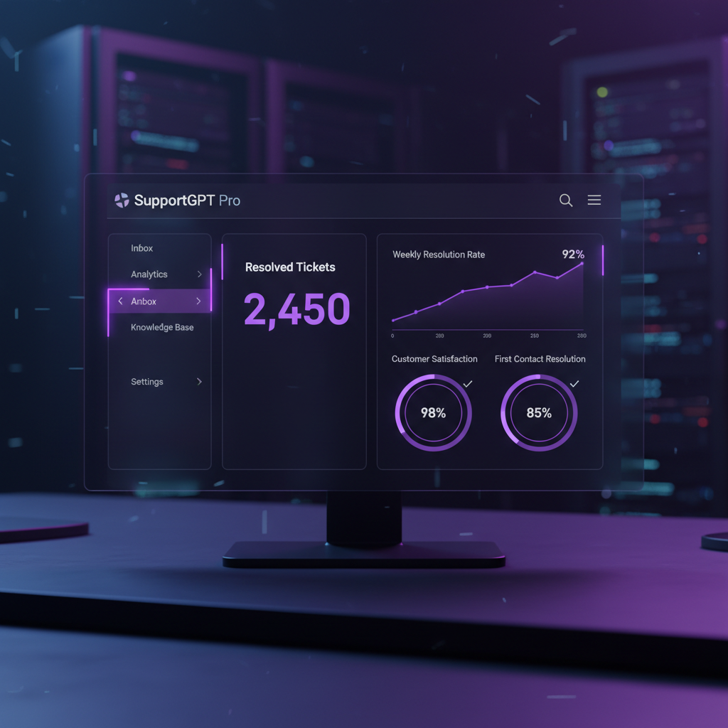 Dark AI customer support agent configuration panel with violet parameter fields