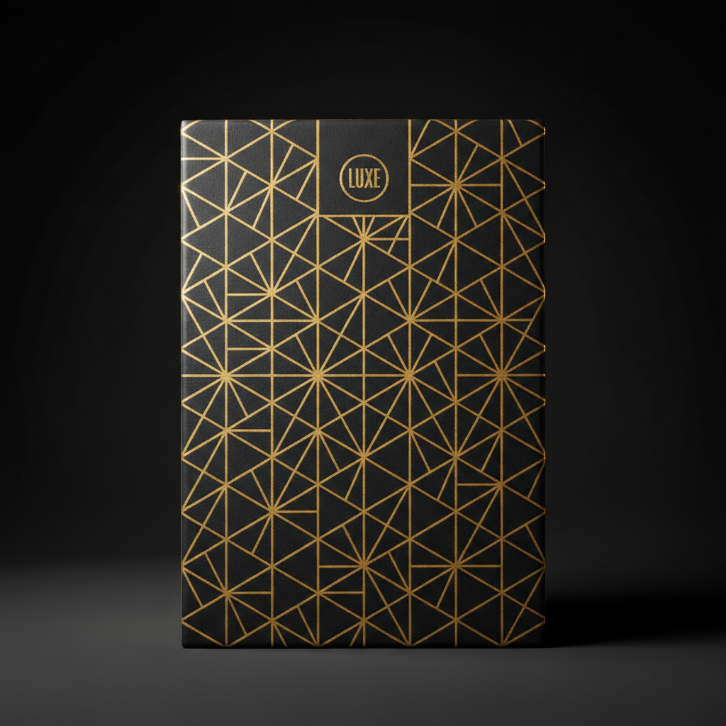 Luxury scented candle set in dark premium packaging with warm golden ambient glow and deep shadows