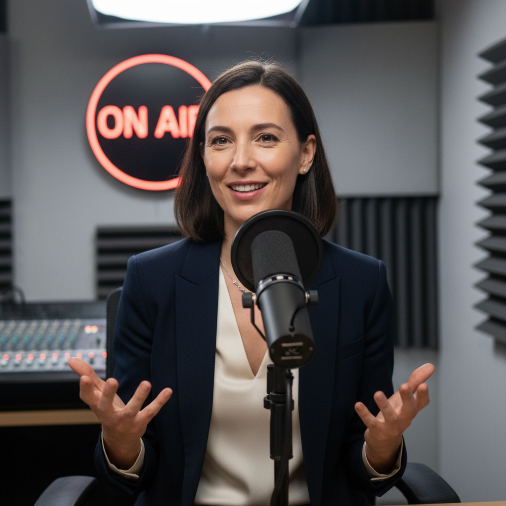 Nadia Okonkwo, podcast host, smiling woman with natural hair