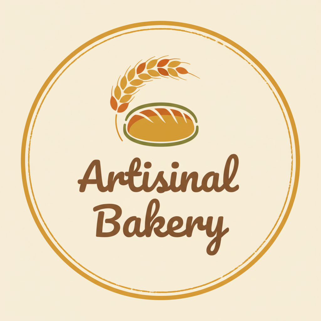 Logo panadería artesanal con trigo dorado fondo crema
