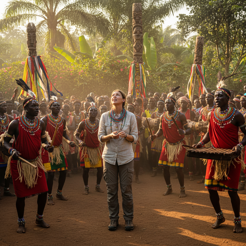 Ugandan cultural ceremony with traditional dress and vibrant colours