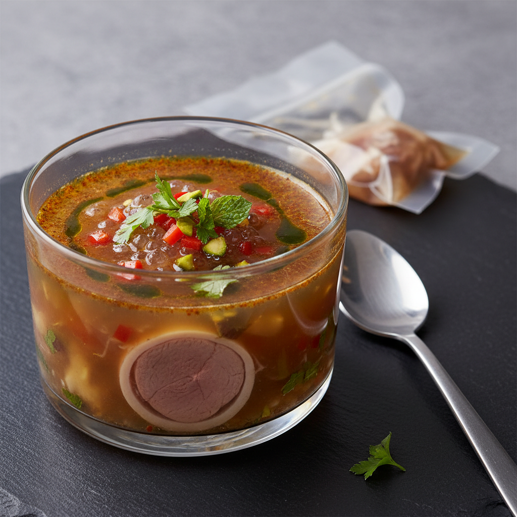 Modern sous vide tekniğiyle hazırlanmış Beyran çorbası, şık sunum