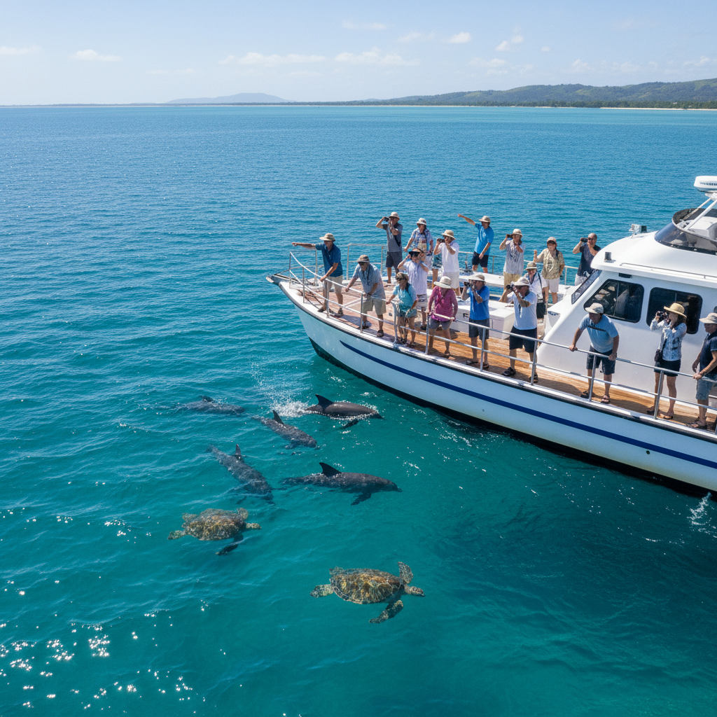 Wildlife boat tour spotting dolphins and sea turtles near Cabo Blanco Reserve
