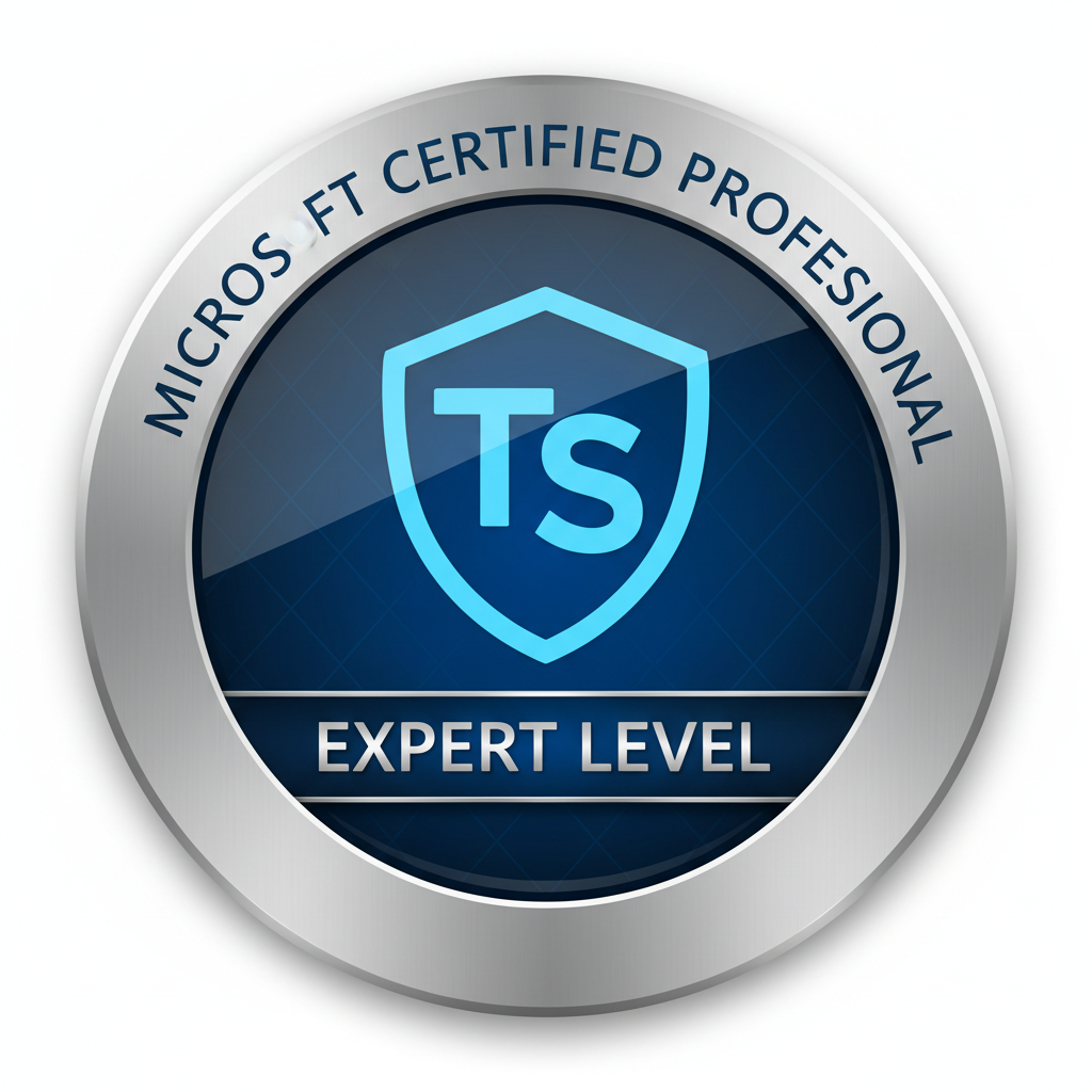 Microsoft TypeScript advanced developer certification with blue branding